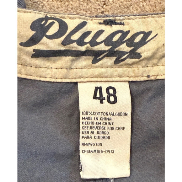 Lot of 2 Plugg Cargo Shorts Mens 48 Beige Blue Cotton Flat Front Zip Fly Casual - Picture 4 of 8